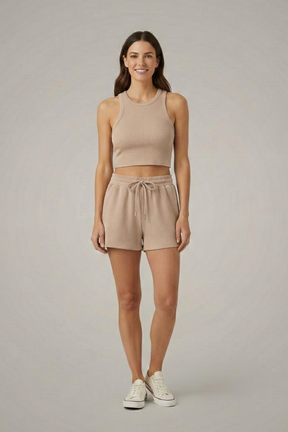 Mujer Two-Piece conjunto con Racerback top y Drawstring Shorts
