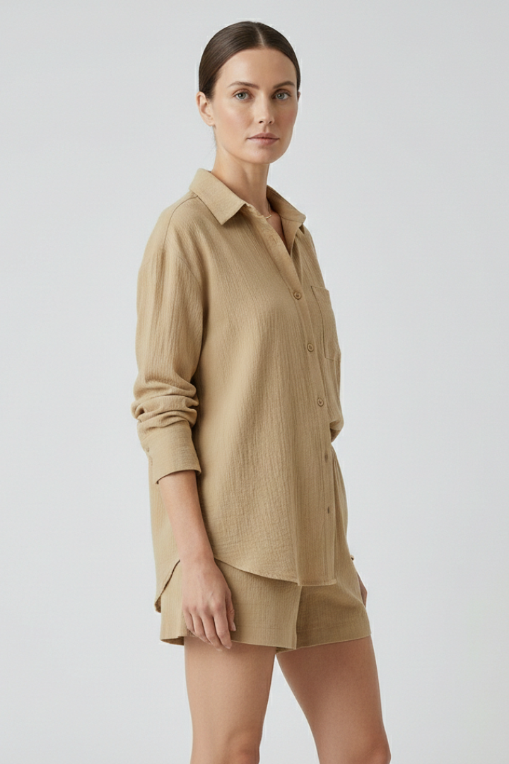 Women’s Two-Piece conjunto con Collared camisa y Shorts