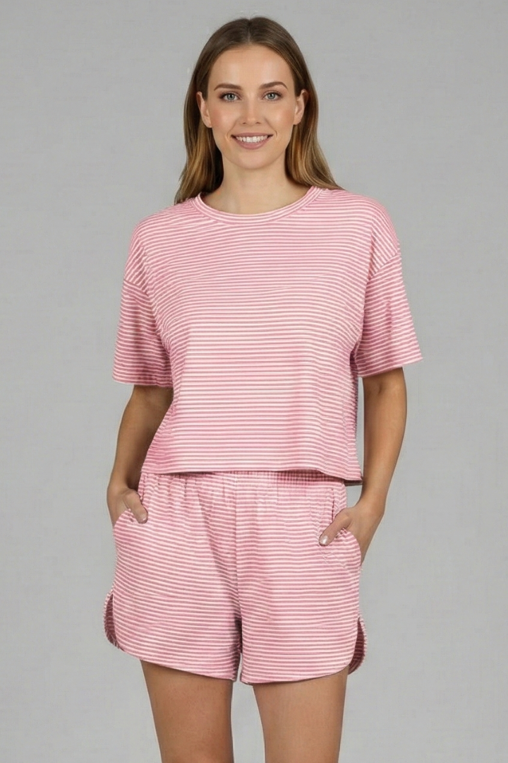 Mujer Two-Piece conjunto con Manga Corta top y Elastic Shorts