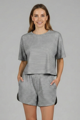 Mujer Two-Piece conjunto con Manga Corta top y Elastic Shorts