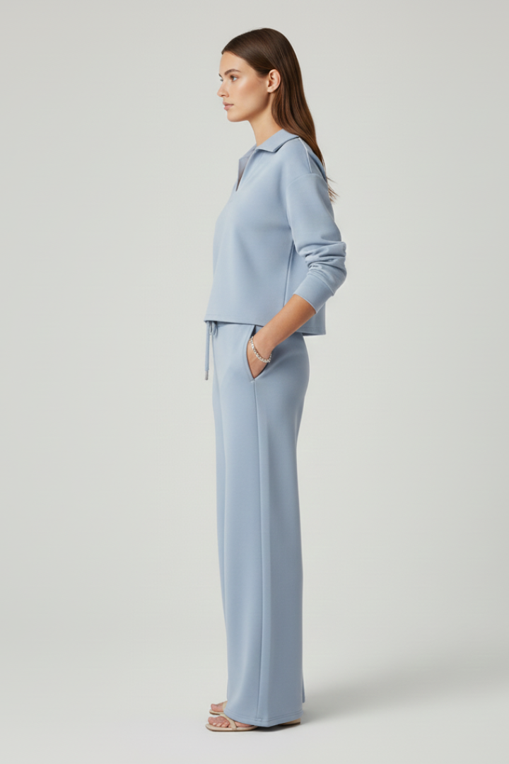 Mujer Two-Piece conjunto con de Cuello en V top y de pierna ancha Pantalón