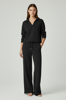 Mujer Two-Piece conjunto con de Cuello en V top y de pierna ancha Pantalón