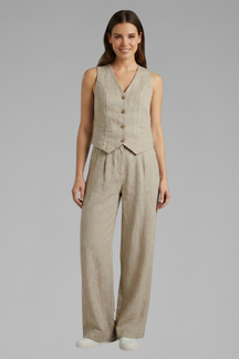 Mujer Two-Piece conjunto con de Cuello en V WaistAbrigo y Wide Pantalón