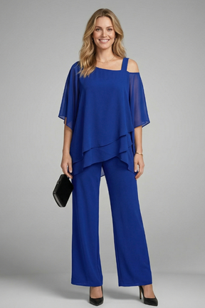 Mujer Two Piece conjunto con Asymmetrical top y Pierna Ancha Pantalón