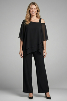 Mujer Two Piece conjunto con Asymmetrical top y Pierna Ancha Pantalón