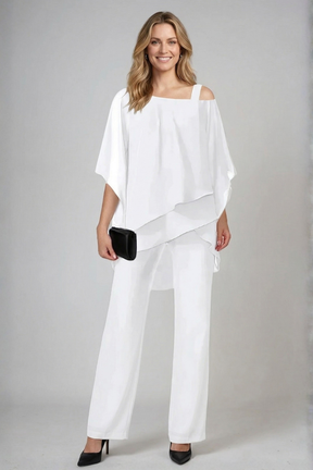 Mujer Two Piece conjunto con Asymmetrical top y Pierna Ancha Pantalón