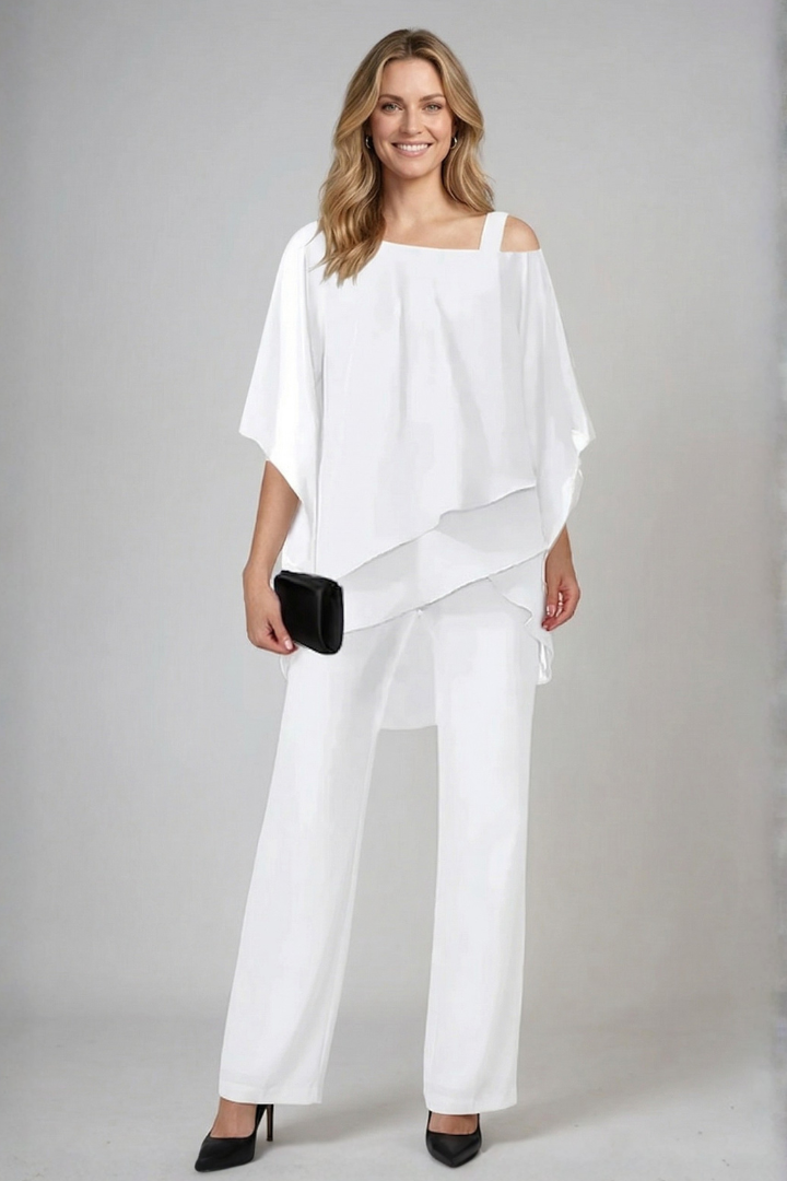 Mujer Two Piece conjunto con Asymmetrical top y Pierna Ancha Pantalón
