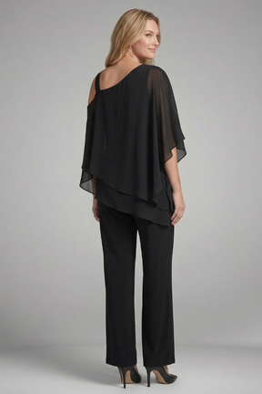 Mujer Two Piece conjunto con Asymmetrical top y Pierna Ancha Pantalón