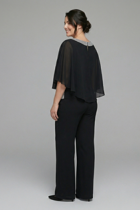 Mujer Two Piece conjunto con Embellished Neckline y Pierna Ancha Pantalón