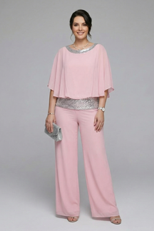 Mujer Two Piece conjunto con Embellished Neckline y Pierna Ancha Pantalón