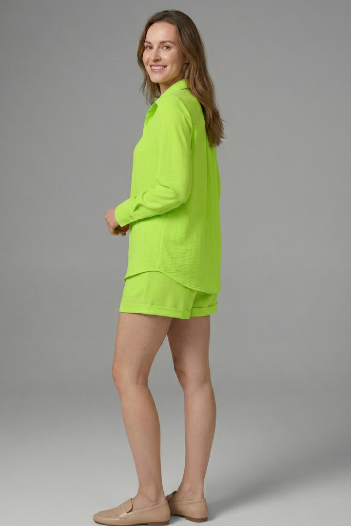 Mujer Two Piece conjunto con Manga Larga Camisa y Shorts