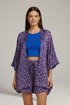 Mujer Two Piece conjunto de Frente Abierto Chaqueta y Shorts
