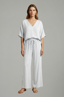 Mujer Two Piece Pantalón conjunto con cuello en V y Pierna Ancha