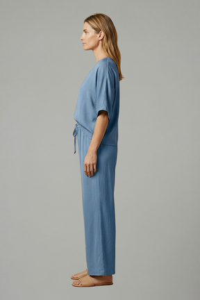 Mujer Two Piece Pantalón conjunto con cuello en V y Pierna Ancha