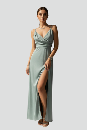 Mujer de Cuello en V Vestido con Spaghetti Straps y Side Slit