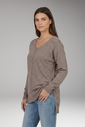 Mujer de Cuello en V Texturizado de Punto Jersey con Chevron estampado y Manga Largas
