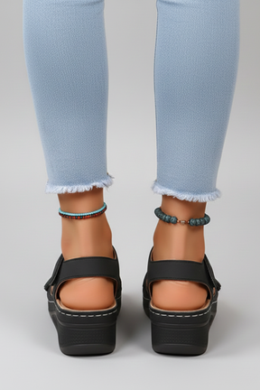 Mujer Wedge Sandalias con Hook-y-Loop Straps y puntera abierta
