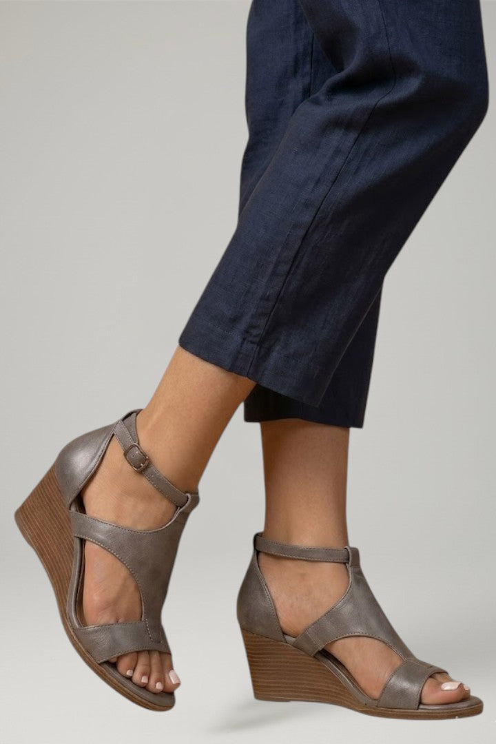 Mujer Wedge Sandalias con T Strap y Cushioned Footbed