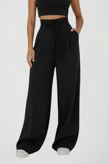 Mujer Pierna Ancha Pantalón con Cintura Anudada y High Rise