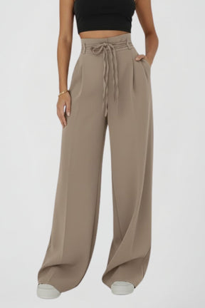 Mujer Pierna Ancha Pantalón con Cintura Anudada y High Rise