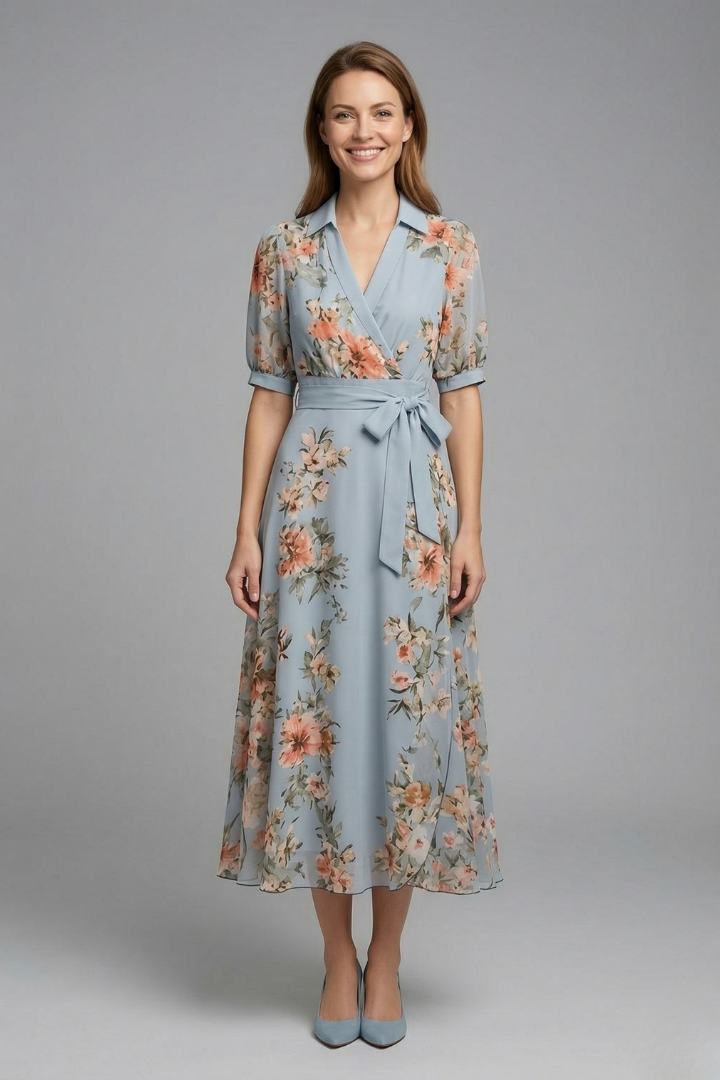 Mujer Vestido Cruzado con de Cuello en V y cintura Tie