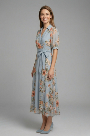 Mujer Vestido Cruzado con de Cuello en V y cintura Tie