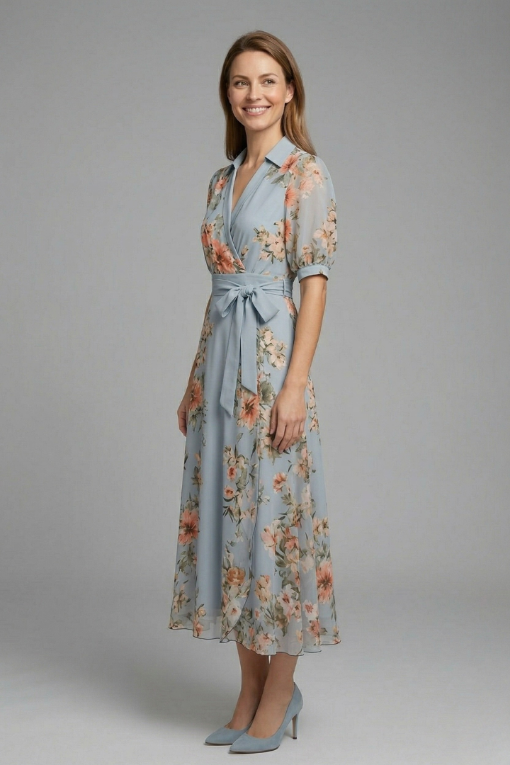 Mujer Vestido Cruzado con de Cuello en V y cintura Tie