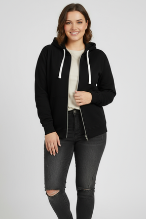 Mujer Zip Hoodie con Drawstring Hood y Front bolsillos