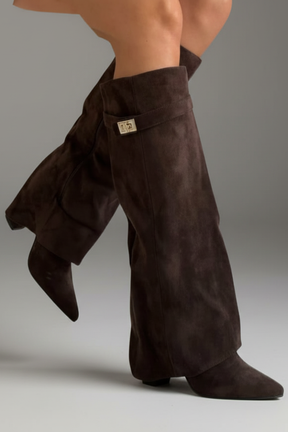 Mujer knee-high Botas con wide opening y Tacón de Bloque