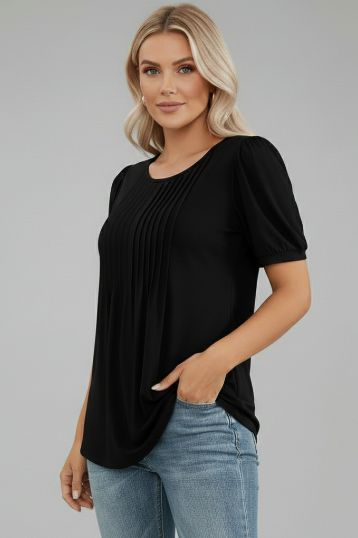Mujer de Cuello Redondo T-Camisa con short puff mangas