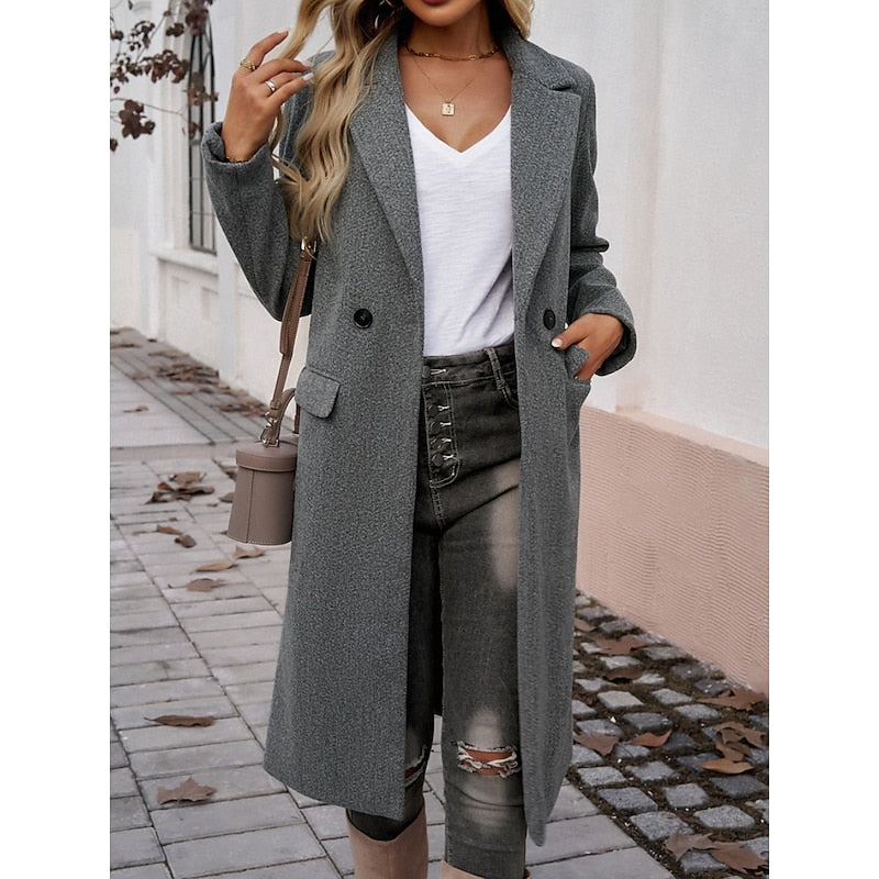 Mujer Largo Tailored Abrigo con Turndown cuello
