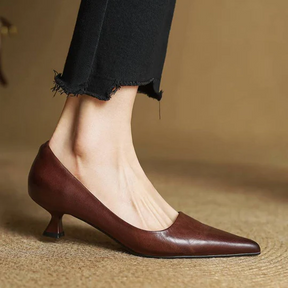 Mujer de Punta Fina de Efecto Piel Zapatos de Salón Tacón Kitten