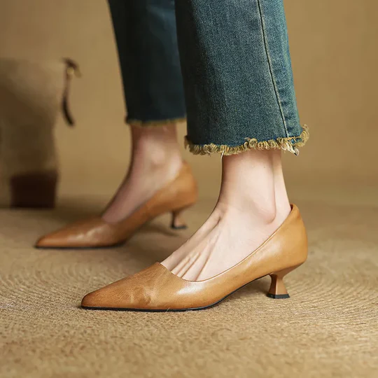 Mujer de Punta Fina de Efecto Piel Zapatos de Salón Tacón Kitten