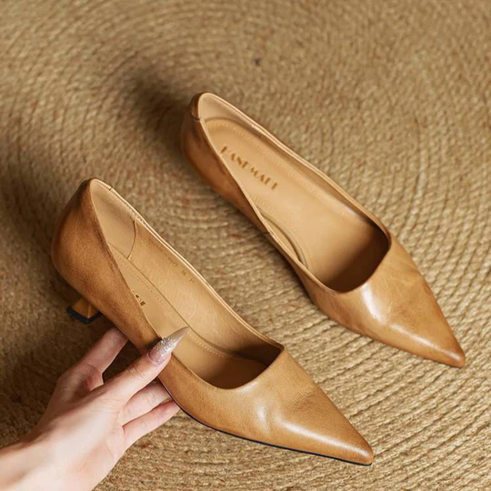 Mujer de Punta Fina de Efecto Piel Zapatos de Salón Tacón Kitten
