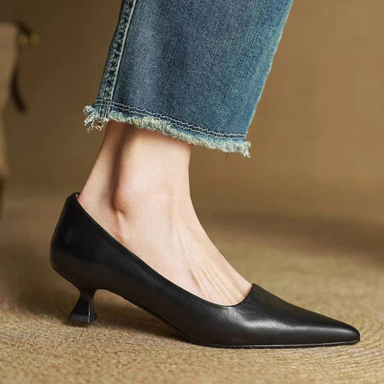 Mujer de Punta Fina de Efecto Piel Zapatos de Salón Tacón Kitten