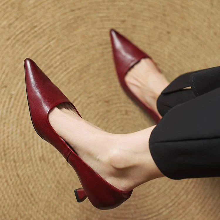 Mujer de Punta Fina de Efecto Piel Zapatos de Salón Tacón Kitten