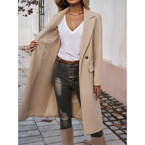 Mujer Largo Tailored Abrigo con Turndown cuello