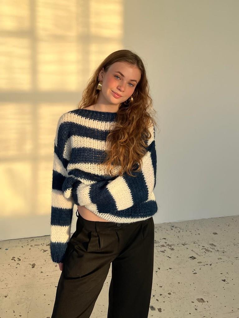 Mujer de Rayas Oversize Jersey de Cuello Redondo Manga Larga