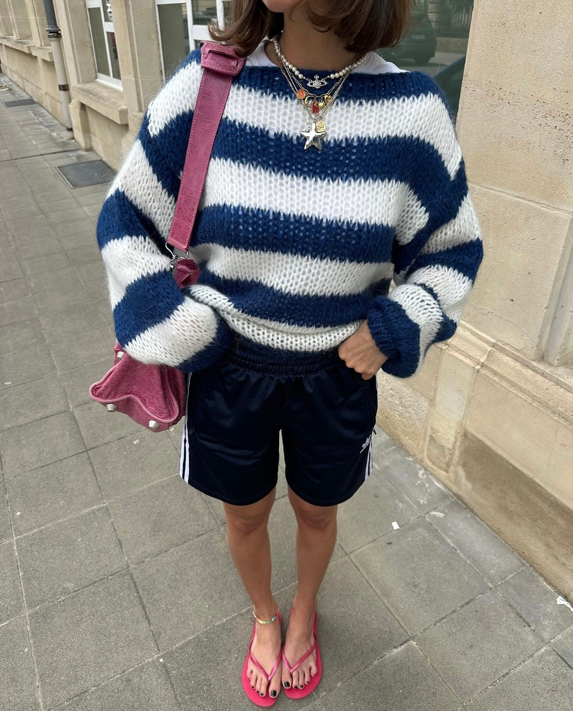 Mujer de Rayas Oversize Jersey de Cuello Redondo Manga Larga