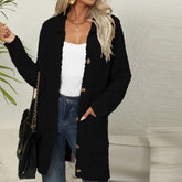 Mujer Largo botón-Front Chaqueta Teddy con bolsillos