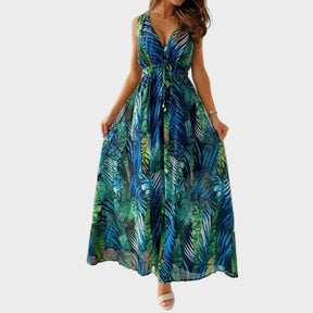 Mujer Vestido Largo con escote en V y Sin Mangas diseño