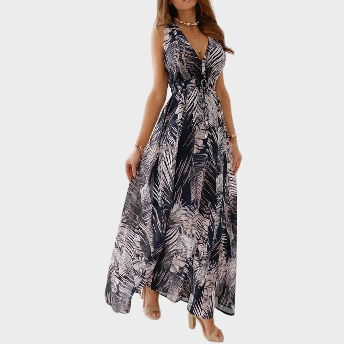 Mujer Vestido Largo con escote en V y Sin Mangas diseño