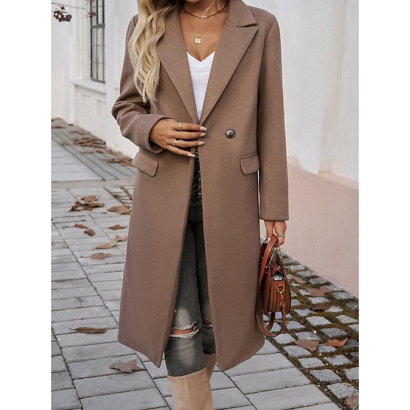 Mujer Largo Tailored Abrigo con Turndown cuello