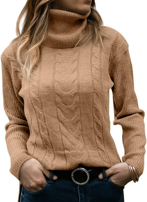 Mujer Cable-de Punto de Cuello Alto Jersey Manga Larga