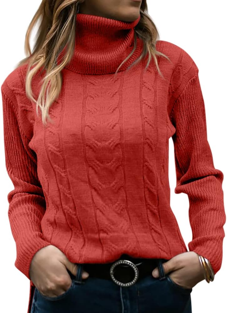 Mujer Cable-de Punto de Cuello Alto Jersey Manga Larga