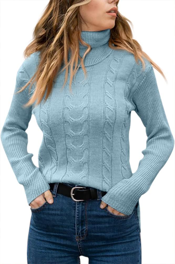 Mujer Cable-de Punto de Cuello Alto Jersey Manga Larga