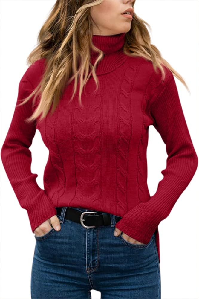 Mujer Cable-de Punto de Cuello Alto Jersey Manga Larga