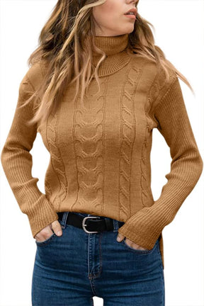 Mujer Cable-de Punto de Cuello Alto Jersey Manga Larga