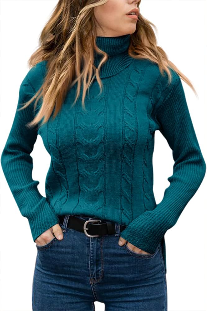 Mujer Cable-de Punto de Cuello Alto Jersey Manga Larga