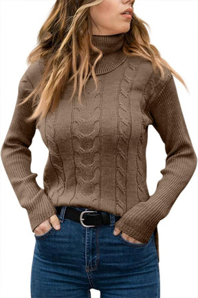 Mujer Cable-de Punto de Cuello Alto Jersey Manga Larga
